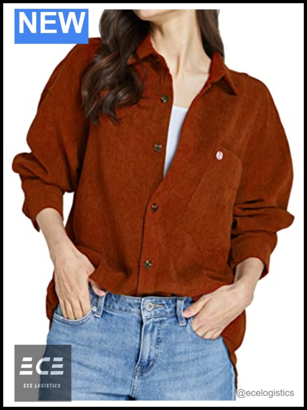 Corduroy Shacket Oversized Button Down Long Sleeve Casual Women's Jacket